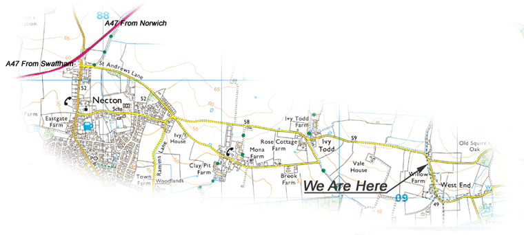 Map of route from Necton to Westbrooke Barns